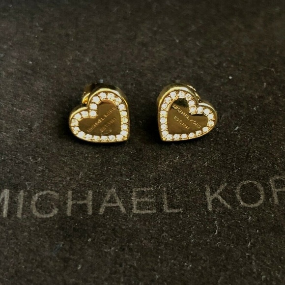 NWT Michael Kors Gold Pave' Heart Earrings - Picture 8 of 8